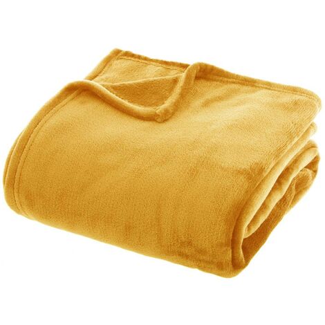 Atmosphera Plaid Flanelle Couverture Ocre 230x180 cm