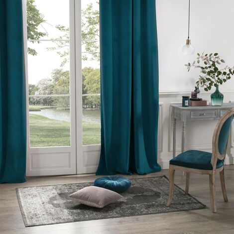 Rideau occultant Dolce velours bleu canard 140x260cm - Atmosphera créateur d'intérieur