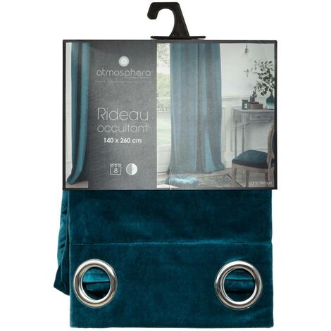 Rideau occultant Dolce velours bleu canard 140x260cm - Atmosphera créateur d'intérieur