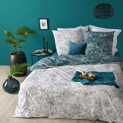Atmosphera – Parure de lit 2 personnes 260 x 240 cm – Housse de couette réversible en coton 100% – Motif jungle tendance – 2 taies d'oreiller 65 x 65 cm