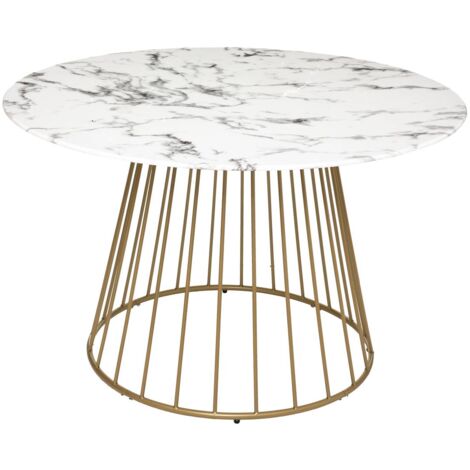 Atmosphera – Table à manger ronde D120 cm – Plateau en verre trempé effet marbre – Structure en fer doré – Accueille jusqu'à 6 personnes