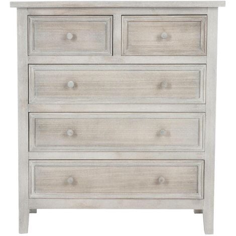 Chiffonnier Charme bois blanchi 5 tiroirs - Atmosphera créateur d'intérieur