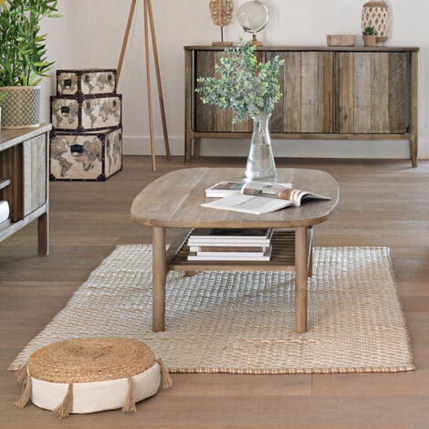 Table Basse Olbia En Acacia Massif 120x70cm - Style Romantique Bohème, Plateau Double, Couleur Blanc - 9