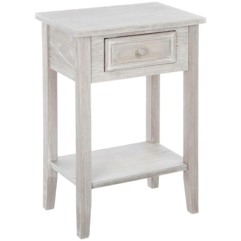 Atmosphera – Table de chevet vintage en bois MDF – 1 tiroir et étagère – Dimensions H 67 cm x L 45 cm x P 30 cm – Finition blanche patinée (1/6)