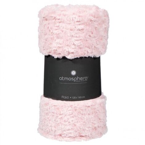 Atmosphera – Plaid rose en fausse fourrure bouclée 180 x 230 cm – Polyester doux pour décoration intérieure – Accessoire cosy pour salon ou chambre