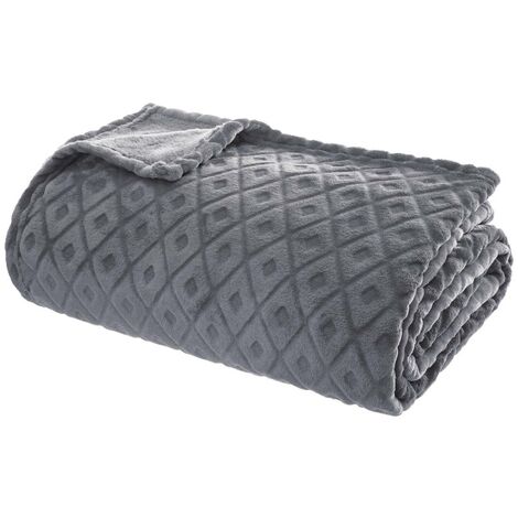Atmosphera – Plaid en flanelle gris doux 230 x 180 cm – Motif losanges – 100 % polyester – Lavable en machine à 30°C – Décoration intérieure