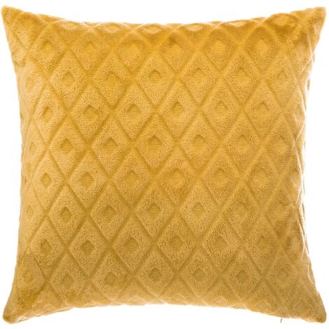 Atmosphera – Coussin déhoussable ocre 40 x 40 cm – Motif en relief – 100% polyester – Lavable en machine à 30° pour entretien facile