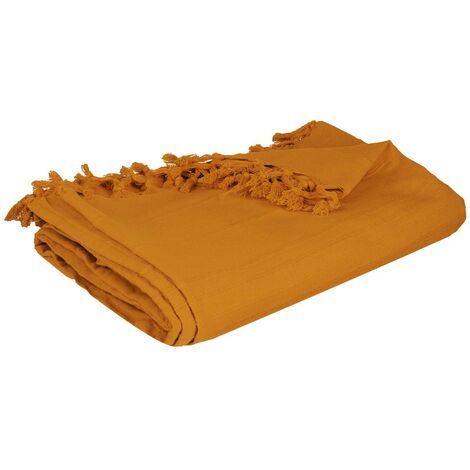 Jeté de lit en coton couleur jaune moutarde 160x220 cm – Atmosphera Créateur d'Intérieur
