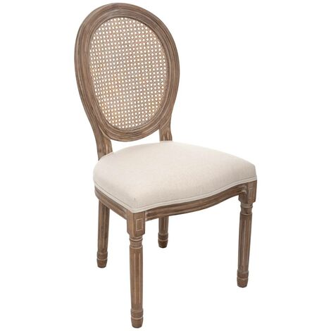 Atmosphera – Chaise de table en coton beige lin – Dossier cannage – Structure en bois de bouleau – Hauteur d'assise 50 cm – Dimensions 55,5 x 49,5 x 95,5 cm (1/5)