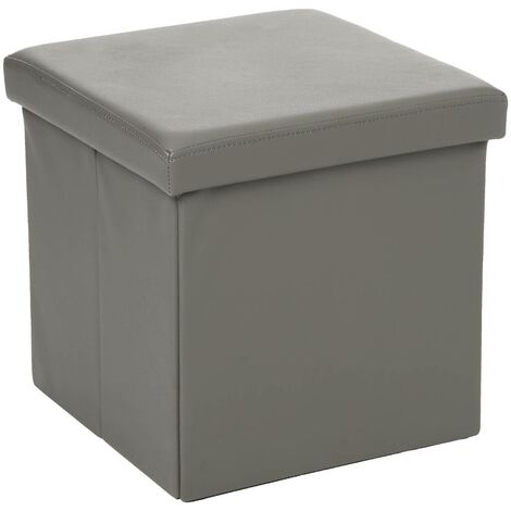 Atmosphera – Pouf pliant gris 38x38x37,5 cm – Structure en bois MDF – Revêtement PVC – Rembourrage en polyuréthane pour confort (1/7)