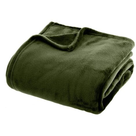 Atmosphera – Plaid flanelle vert kaki 180 x 230 cm – Tissu ultra moelleux – Lavable à 30°C – Label OEKO-TEX