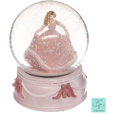 Boule de neige avec boîte à musique et princesse, rose