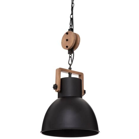 Atmosphera – Suspension métal noir et bois D. 23 cm – Douille E27 – Longueur câble 80 cm – Installation facile pour cuisine et salon (1/6)