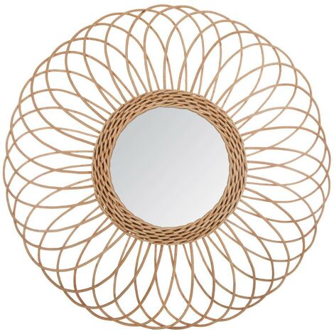 Atmosphera – Miroir en rotin rosace 58 cm – Verre et rotin – Épaisseur 2,5 cm – Pour décoration intérieure moderne et rustique