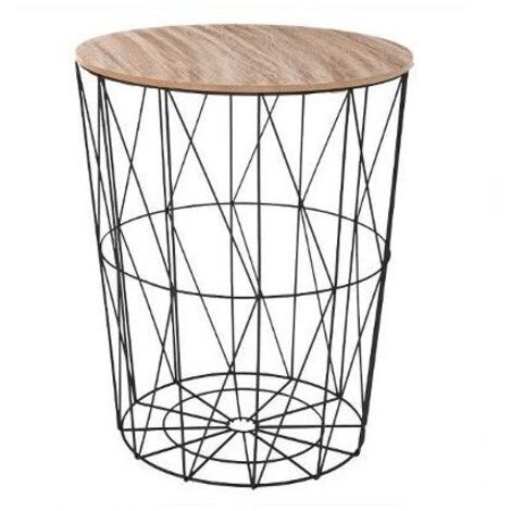 Table à café en Métal Noir et plateau en Bois H 57 cm - Atmosphera
