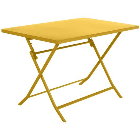 Hesperide – Table de jardin pliante rectangulaire 110x70cm jaune moutarde 4 places en acier époxy – Rangement facile et traitement antirouille