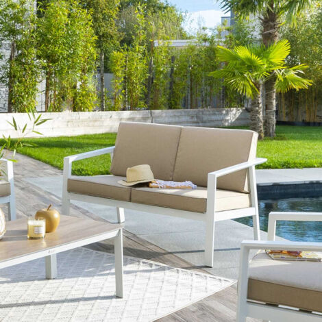 Hesperide – Canapé de jardin 2 places en aluminium traité époxy – Résistant aux UV et à la rouille – Coussins déhoussables pour nettoyage facile (1/5)