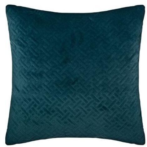 Atmosphera – Coussin déhoussable en velours reliefé 40x40 cm – Bleu canard – Lavable en machine à 30°C – Motifs géométriques brodés