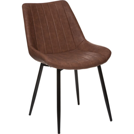 Atmosphera – Chaise de dîner vintage marron – Assise en polyuréthane aspect cuir – Pieds en métal noir – Dimensions L. 51 x P. 60 x H. 81 cm (1/8)