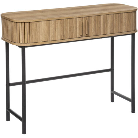 Atmosphera – Console 2 portes en bois MDF et placage chêne – Pieds en acier – L 100 x P 35 x H 80,5 cm – Meuble de rangement élégant
