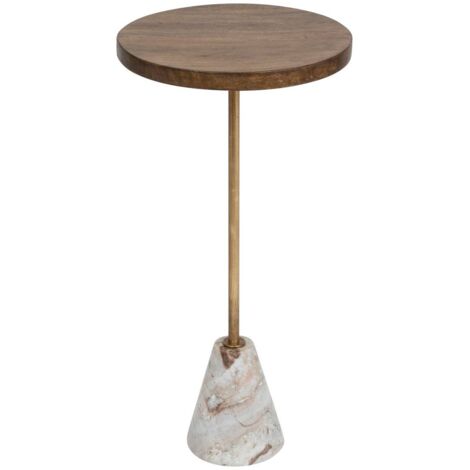 Table d'appoint Table à café en Marbre Beige et Bois de Manguier H 69 cm - Atmosphera (1/4)