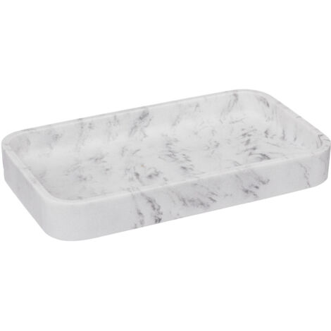 5Five Simply Smart – Plateau organiseur salle de bain en polyrésine blanc effet marbre – Longueur 19.2 cm – Largeur 11.3 cm – Hauteur 2.5 cm – Élégance moderne (1/2)
