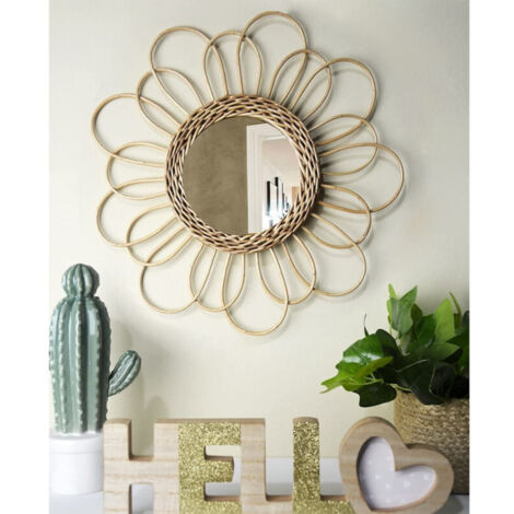 Miroir Rond En Rotin 40 Cm - Style Bohème, Décoration Murale Pour Salon, Chambre, Salle De Bain