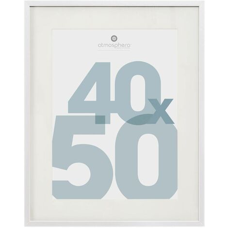 Atmosphera – Cadre photo blanc 40x50 cm en MDF avec verre trempé – Installation facile horizontalement ou verticalement – Design moderne
