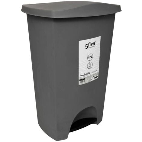 Poubelle à pédale plastique 42l gris - 5five
