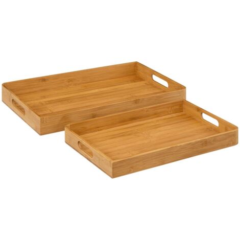5Five Simply Smart – Lot de 2 plateaux de service en bambou – Dimensions grand : L. 46,6 x P. 30,4 x H. 5 cm – Dimensions petit : L. 38 x P. 26 x H. 4 cm