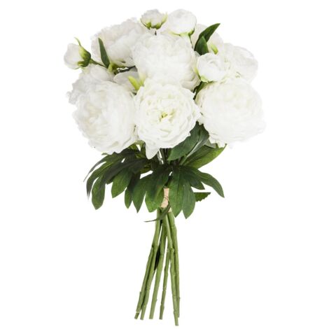 Atmosphera – Bouquet de fleurs artificielles 13 pivoines blanches 50 cm – Durable et sans entretien – Pour décoration intérieure élégante