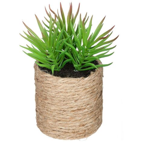 Atmosphera – Plante verte artificielle succulente 16 cm – Pot en chanvre tressé D. 12 cm – Décoration ethnique chic pour intérieur