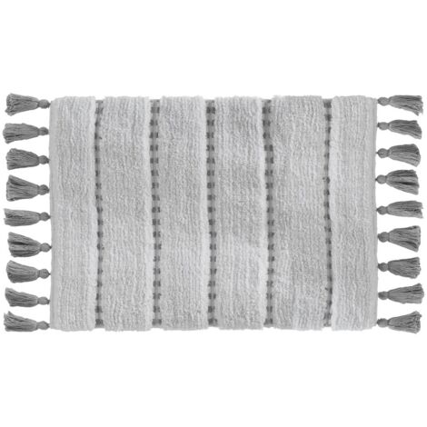 Tapis de Salle de Bain Gris en Coton avec pompons 50 x 75 cm - Five (1/5)