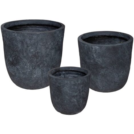Atmosphera – Set de 3 pots en argile 27/34/43cm – Pot à réserve d'eau pour plantes – Design texturé pour intérieur contemporain (1/5)
