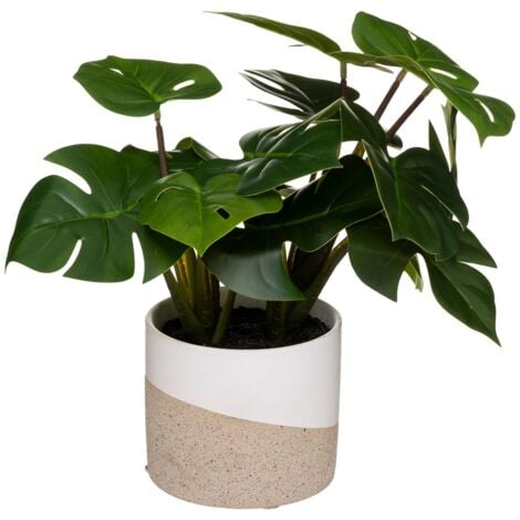 Plante artificielle pot en verre monstera 27 cm