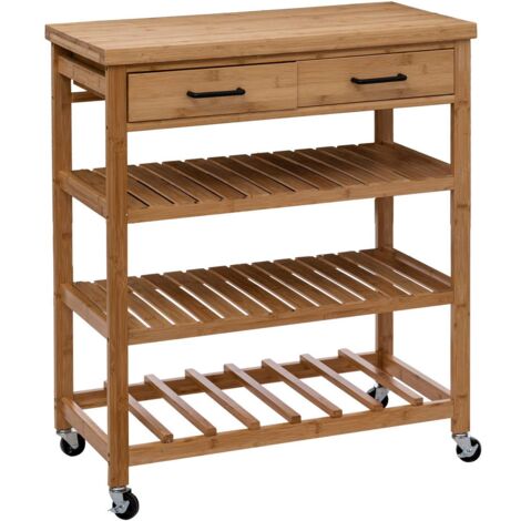 5Five Simply Smart – Îlot à roulettes en bambou – Bibliothèque mobile 74,5x38x90 cm – 2 tiroirs et 2 étagères – Charge max 30 kg (1/6)