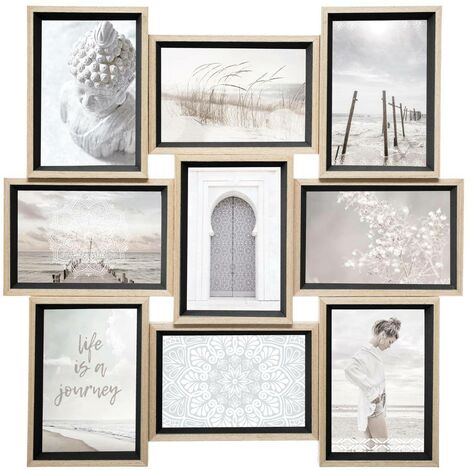 Cadre Pêle-mêle Multivues 9 Photos en bois et verre 45 x 45 cm - Atmosphera