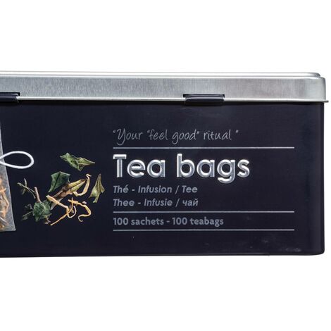 Boîte à Thé Et Infusions En Métal Noir Déco Relief Argent - Accessoire