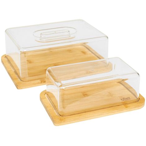 5Five Simply Smart – Boîte à fromage et beurrier en bambou – Ensemble de 2 avec couvercles transparents – Dimensions 19x12,5cm et 24x18,5cm – Conservation fromages et beurre (1/7)