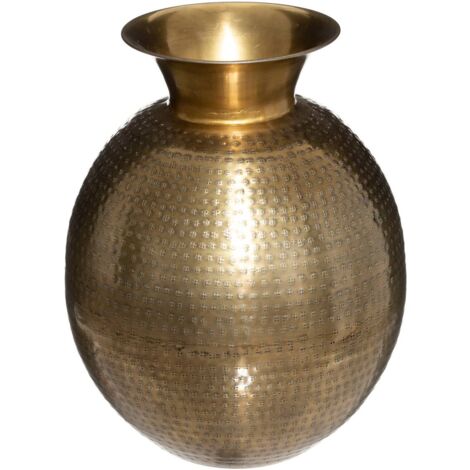 Atmosphera – Vase en métal doré martelé D. 30 cm H. 40 cm – Pour fleurs séchées tropicales – Design original inspiré de l'Orient (1/5)