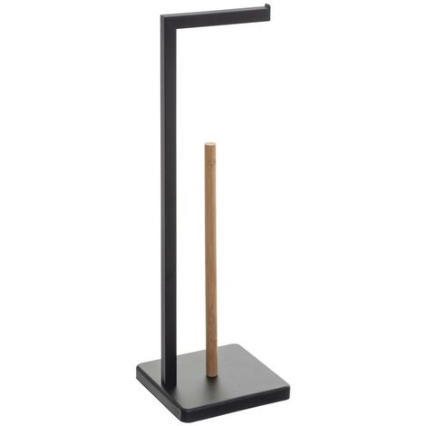 5Five Simply Smart – Dérouleur papier toilette noir métal et bambou – Design moderne avec réserve – Dimensions 20x20x64,5 cm – Installation facile