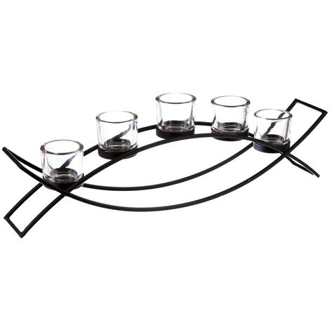 Atmosphera – Set de 5 photophores en verre sur pied métal noir H 17 cm – Pour bougies chauffe-plat – Ambiance romantique et cosy