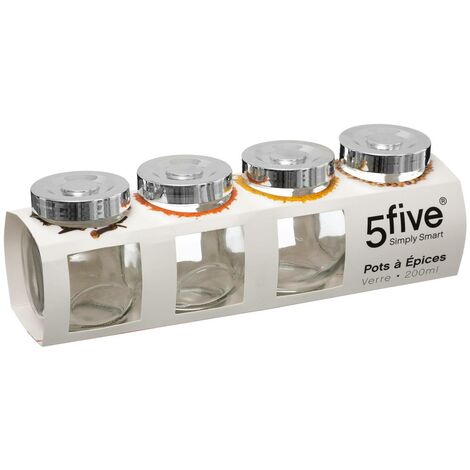 5Five Simply Smart – Lot de 4 bocaux à épices en verre transparent – Dimensions 8.4x6.5x33.1 cm – Design élégant pour rangement cuisine (1/3)