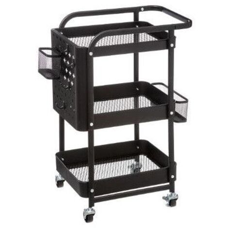 5Five Simply Smart – Desserte de cuisine à roulettes en métal – Dimensions L 52,8 cm x l 30 cm x H 76 cm – 3 étagères et 2 bacs – Couleur noire