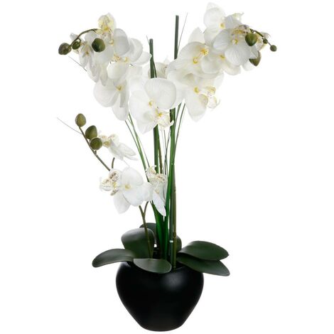 Atmosphera – Plante artificielle orchidée H 53 cm dans pot céramique noir – Fleurs réalistes sans entretien – Décoration intérieure élégante