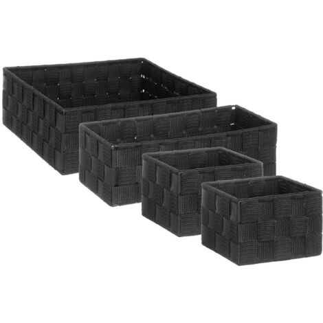 5Five Simply Smart – Lot de 4 paniers bisautés en polypropylène noir – Dimensions : 28x28x10cm, 26x13x9cm, 13x13x9cm – Rangement cosmétiques et accessoires