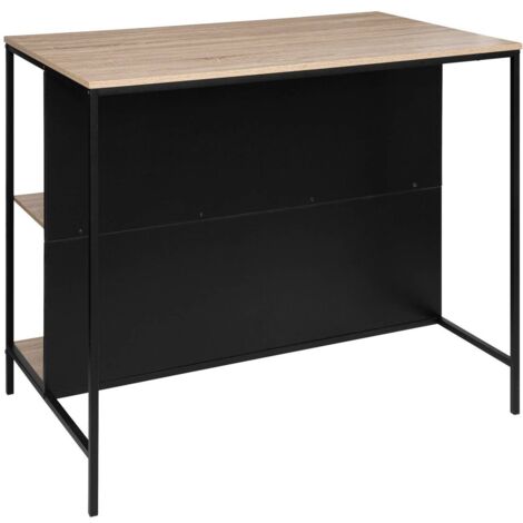 Table Bar 3 étagères Effet Chêne Naturel - Meuble Design En Alliage Métal Et Bois - 140x80x103 Cm