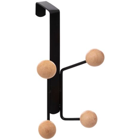 Patère de porte 4 Crochets boules bois et métal noir - Five (1/2)