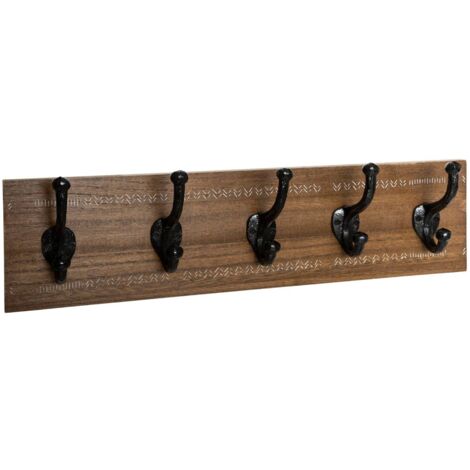 Atmosphera – Patère murale 5 crochets marron en bois MDF – Dimensions L. 50 cm x P. 8,5 cm x H. 14 cm – Installation horizontale pour couloir