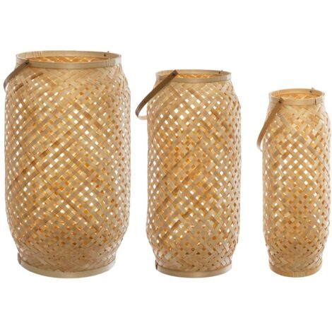 Atmosphera – Lot de 3 lanternes en bambou naturel – Dimensions variées : 43/47/52 cm – Photophores en verre pour bougies – Décoration intérieure et extérieure